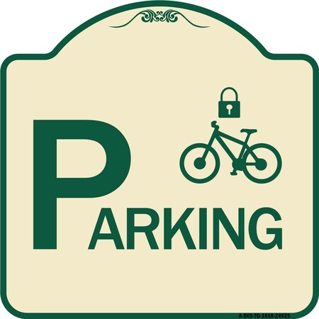 Signmission Parking With Cycle and Lock Symbol Heavy-Gauge Aluminum Architectural Sign, 18" x 18", TG-1818-24625 A-DES-TG-1818-24625